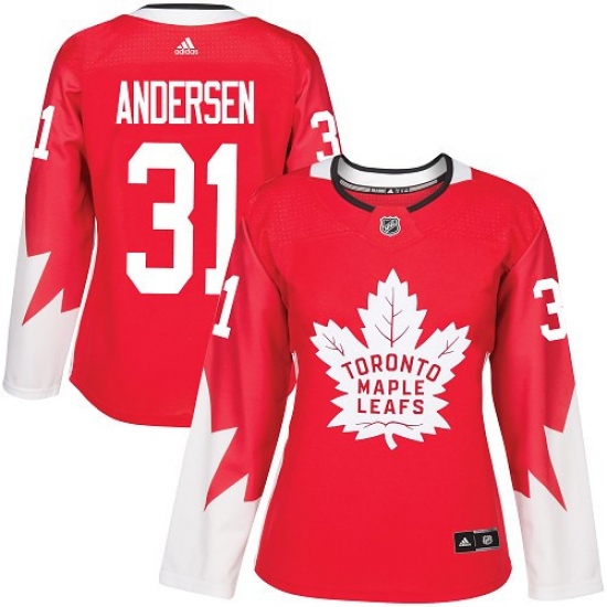 Women's Adidas Toronto Maple Leafs #31 Frederik Andersen Authentic Red Alternate NHL Jersey - Ujersey