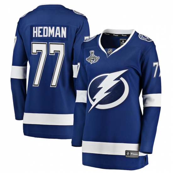 Women's Tampa Bay Lightning #77 Victor Hedman Fanatics Branded Blue Home 2020 Stanley Cup Champions Breakaway Jersey - Ujersey