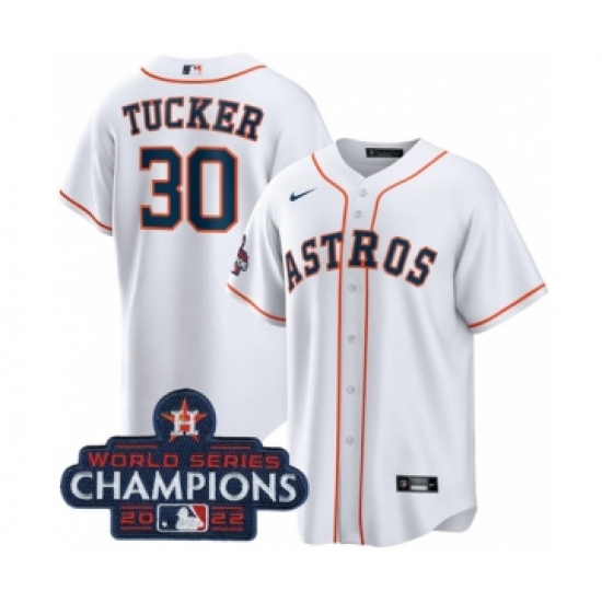 Men's Houston Astros #30 Kyle Tucker White 2022 World Series Champions Home Stitched Baseball Jersey - Ujersey
