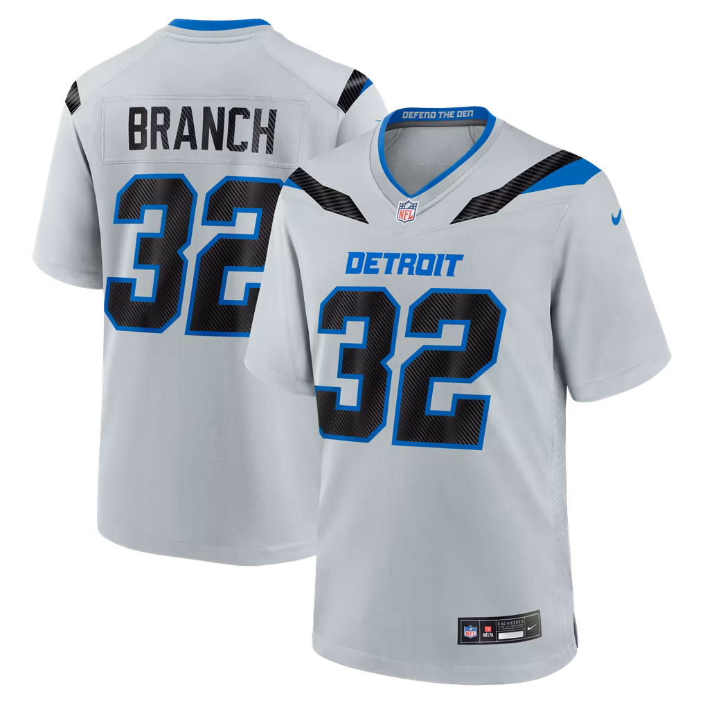 Men's Detroit Lions Brian Branch Nike Silver 2026 Rivalries Collection Game Jersey