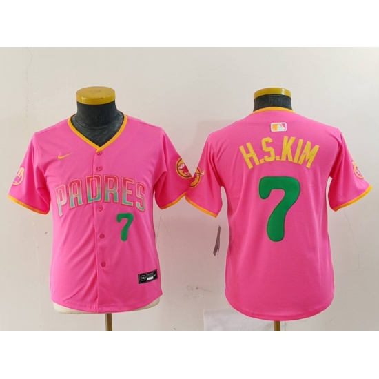 Youth San Diego Padres #7 Ha Seong Kim Pink Player Number Fashion Baseball Jersey - Ujersey