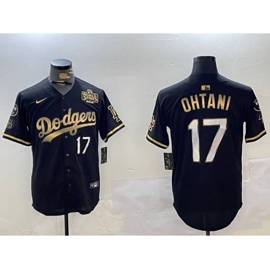 Men's Los Angeles Dodgers #17 Shohei Ohtani Black Gold 2024 World Series Champions Cool Base Stitched Baseball Jersey - Ujersey