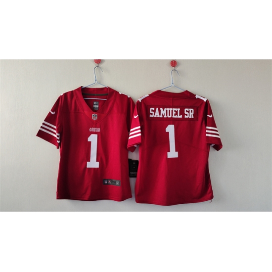Women's San Francisco 49ers #1 Deebo Samuel Sr. Red Football Stitched Jersey(Run Small) - Ujersey