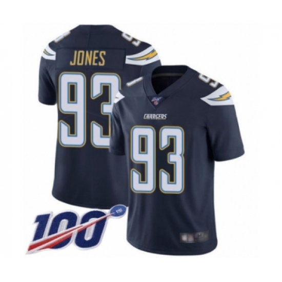 Youth Los Angeles Chargers #93 Justin Jones Navy Blue Team Color Vapor Untouchable Limited Player 100th Season Football Jersey