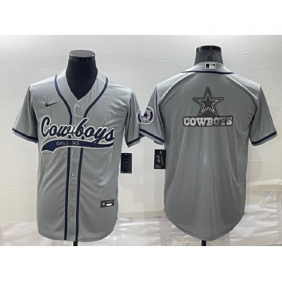 Men's Dallas Cowboys Grey Team Big Logo With Patch Cool Base Stitched Baseball Jersey - Ujersey