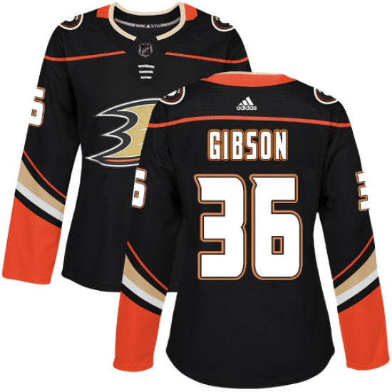 Women's Adidas Anaheim Ducks #36 John Gibson Authentic Black Home NHL Jersey - Ujersey