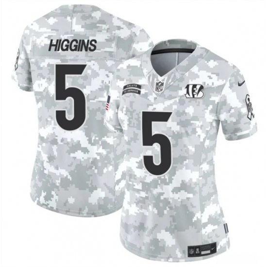 Women's Cincinnati Bengals #5 Tee Higgins 2024 F.U.S.E Arctic Camo Salute To Service Limited Stitched Football Jersey(Run Small) - Ujersey