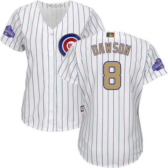 Women's Majestic Chicago Cubs #8 Andre Dawson Authentic White 2017 Gold Program MLB Jersey - Ujersey
