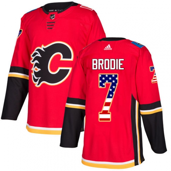 Youth Adidas Calgary Flames #7 TJ Brodie Authentic Red USA Flag Fashion NHL Jersey - Ujersey