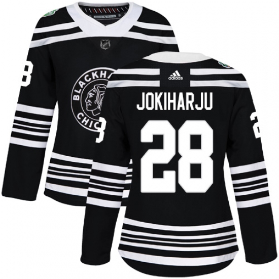 Women's Adidas Chicago Blackhawks #28 Henri Jokiharju Authentic Black 2019 Winter Classic NHL Jersey - Ujersey