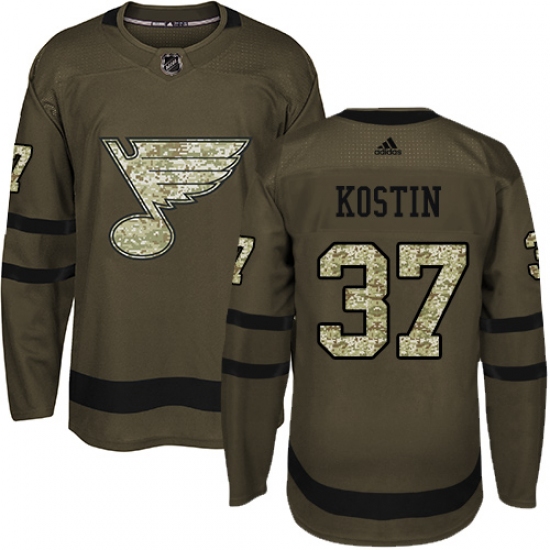 Youth Adidas St. Louis Blues #37 Klim Kostin Premier Green Salute to Service NHL Jersey - Ujersey
