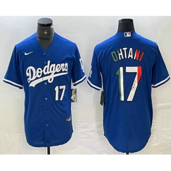 Men's Los Angeles Dodgers #17 Shohei Ohtani Number Mexico Blue Cool Base Stitched Jersey - Ujersey