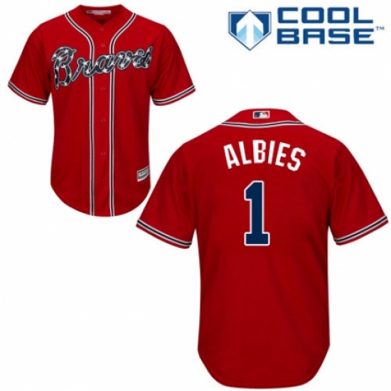 Youth Majestic Atlanta Braves #1 Ozzie Albies Replica Red Alternate Cool Base MLB Jersey - Ujersey