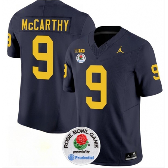 Men's Michigan Wolverines #9 J.J. McCarthy 2023 F.U.S.E. Navy Blue Rose Bowl Stitched Jersey - Ujersey