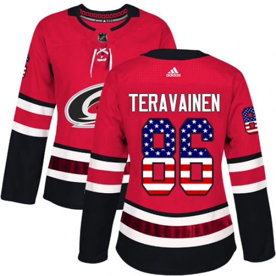 Women's Adidas Carolina Hurricanes #86 Teuvo Teravainen Authentic Red USA Flag Fashion NHL Jersey - Ujersey