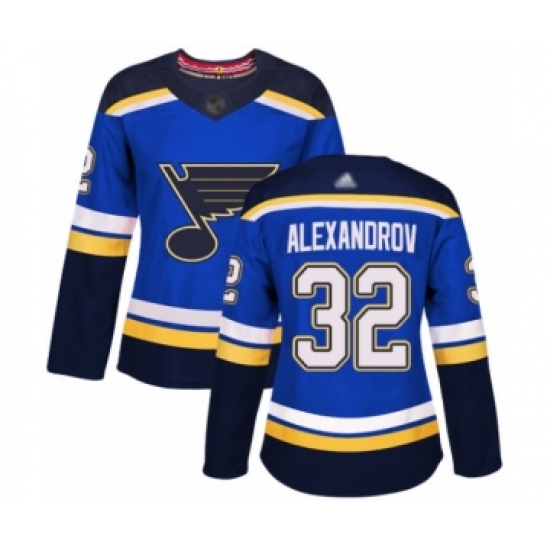 Women's St. Louis Blues #32 Nikita Alexandrov Authentic Royal Blue Home Hockey Jersey - Ujersey