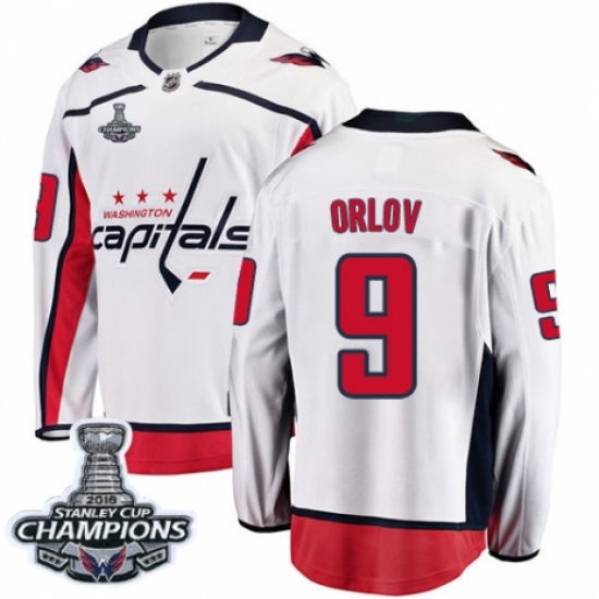 Men's Washington Capitals #9 Dmitry Orlov Fanatics Branded White Away Breakaway 2018 Stanley Cup Final Champions NHL Jersey - Ujersey
