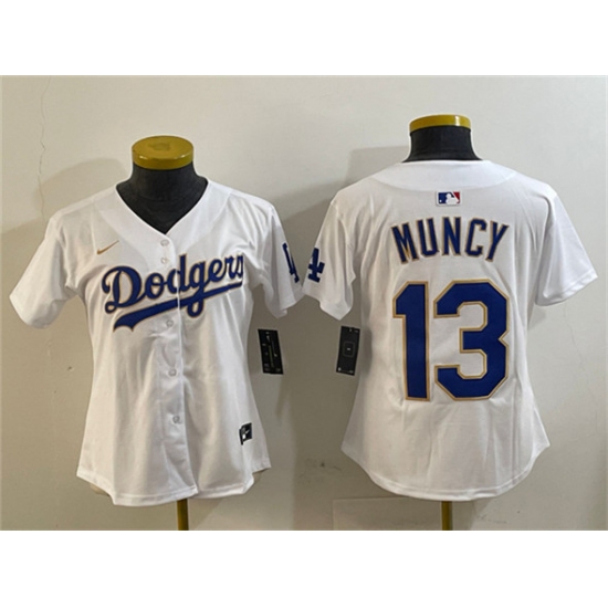 Women's Los Angeles Dodgers #13 Max Muncy White Gold Limited Stitched Baseball Jersey(Run Small) - Ujersey