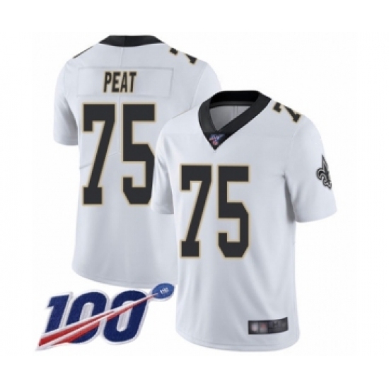 Men's New Orleans Saints #75 Andrus Peat White Vapor Untouchable Limited Player 100th Season Football Jersey - Ujersey