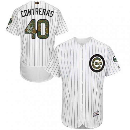 Men's Majestic Chicago Cubs #40 Willson Contreras Authentic White 2016 Memorial Day Fashion Flex Base MLB Jersey