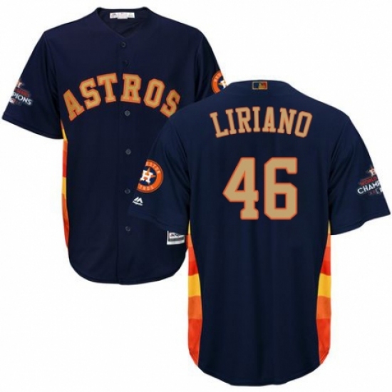 Men's Majestic Houston Astros #46 Francisco Liriano Replica Navy Blue Alternate 2018 Gold Program Cool Base MLB Jersey - Ujersey