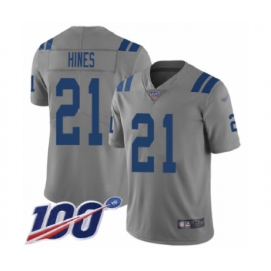 Men's Indianapolis Colts #21 Nyheim Hines Limited Gray Inverted Legend 100th Season Football Jersey - Ujersey