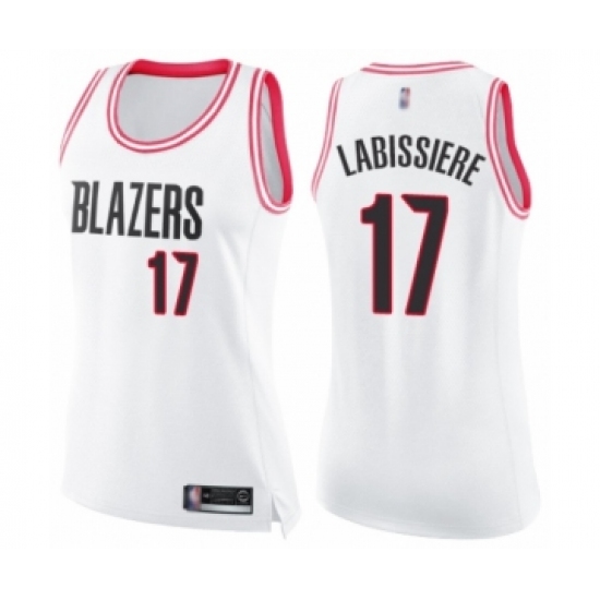Women's Portland Trail Blazers #17 Skal Labissiere Swingman White Pink Fashion Basketball Jersey - Ujersey