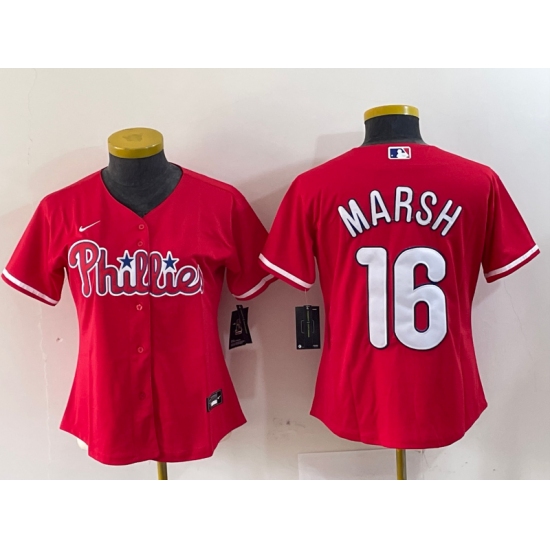 Women's Philadelphia Phillies #16 Brandon Marsh Red Stitched Cool Base Jersey - Ujersey