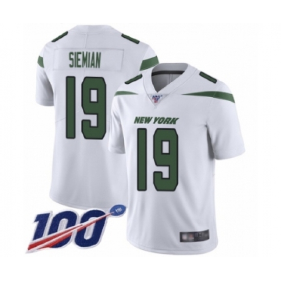 Men's New York Jets #19 Trevor Siemian White Vapor Untouchable Limited Player 100th Season Football Jersey - Ujersey