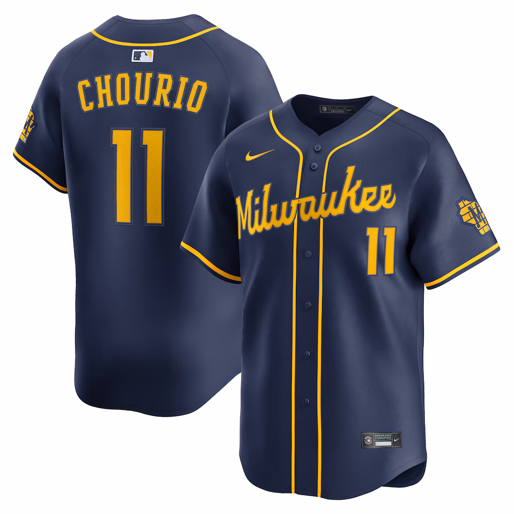 Men's Milwaukee Brewers Jackson Chourio Nike Navy Alternate 2 Limited Jersey - Ujersey