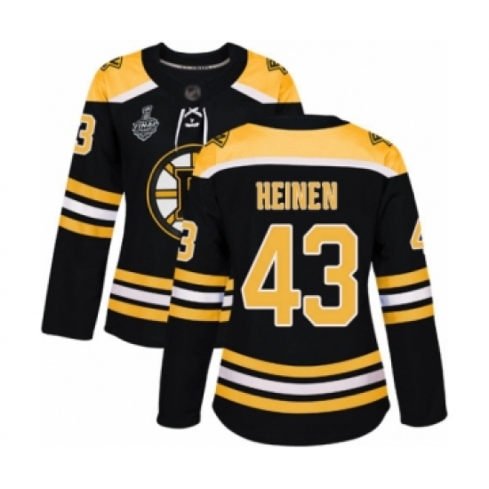 Women's Boston Bruins #43 Danton Heinen Authentic Black Home 2019 Stanley Cup Final Bound Hockey Jersey - Ujersey