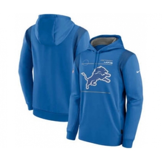 Men's Detroit Lions 2021 Blue Sideline Logo Performance Pullover Hoodie - Ujersey
