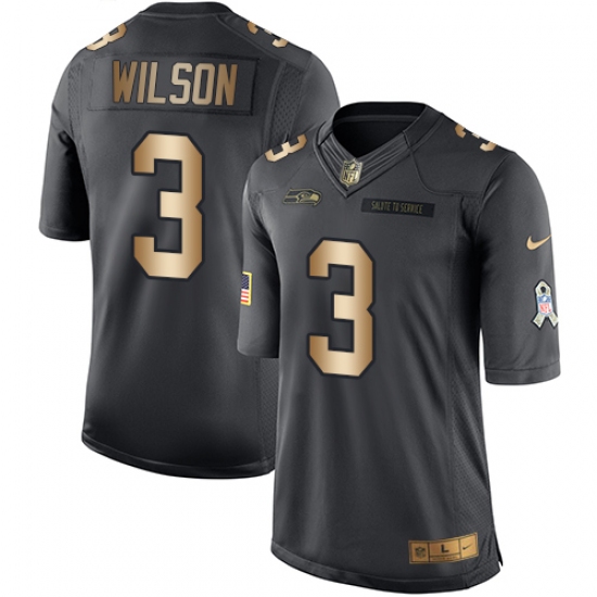 Youth Nike Seattle Seahawks #3 Russell Wilson Limited Black/Gold Salute to Service NFL Jersey - Ujersey