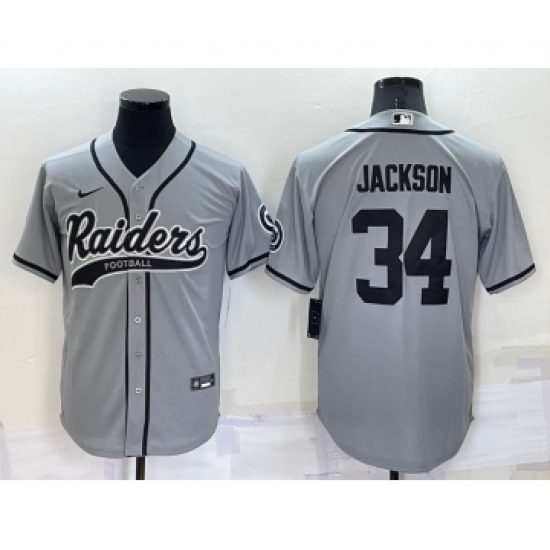 Men's Las Vegas Raiders #34 Bo Jackson Grey Stitched MLB Cool Base Nike Baseball Jersey - Ujersey