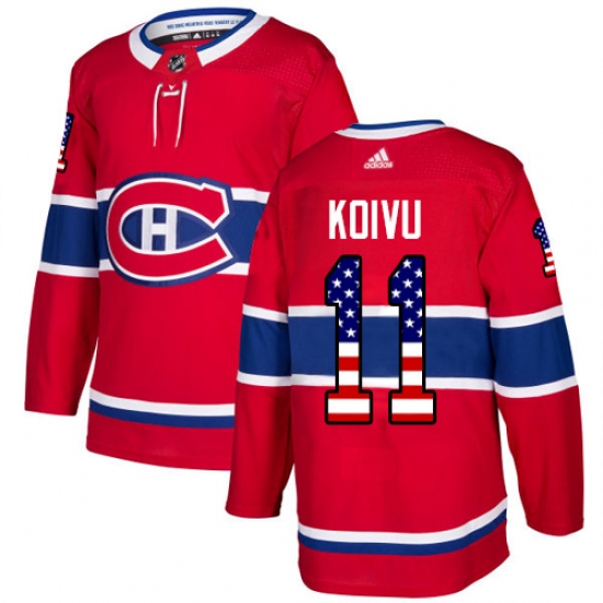 Men's Adidas Montreal Canadiens #11 Saku Koivu Authentic Red USA Flag Fashion NHL Jersey - Ujersey