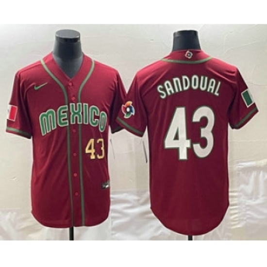 Men's Mexico Baseball #43 Patrick Sandoval Number 2023 Red World Classic Stitched Jerseys