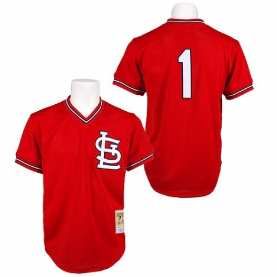 Men's Mitchell and Ness 1985 St. Louis Cardinals #1 Ozzie Smith Replica Red Throwback MLB Jersey - Ujersey