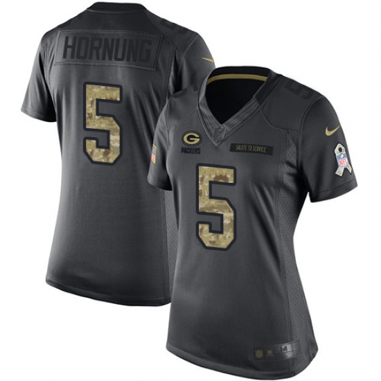 Women's Nike Green Bay Packers #5 Paul Hornung Limited Black 2016 Salute to Service NFL Jersey - Ujersey