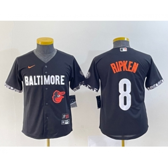 Youth Baltimore Orioles #8 Cal Ripken Jr Black 2023 City Connect Cool Base Stitched Jersey - Ujersey