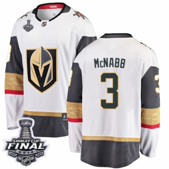 Men's Vegas Golden Knights #3 Brayden McNabb Authentic White Away Fanatics Branded Breakaway 2018 Stanley Cup Final NHL Jersey - Ujersey