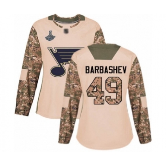 Women's St. Louis Blues #49 Ivan Barbashev Authentic Camo Veterans Day Practice 2019 Stanley Cup Champions Hockey Jersey - Ujersey