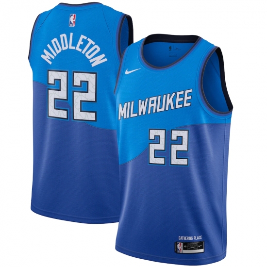 Men's Milwaukee Bucks #22 Khris Middleton Nike Blue 2020-21 Swingman Player Jersey - Ujersey