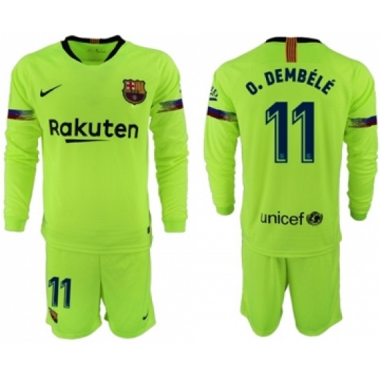 Barcelona #11 O.Dembele Away Long Sleeves Soccer Club Jersey