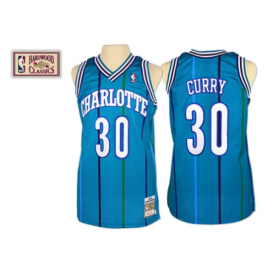 Men's Mitchell and Ness Charlotte Hornets #30 Dell Curry Authentic Light Blue Throwback NBA Jersey - Ujersey