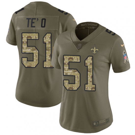 Women's Nike New Orleans Saints #51 Manti Te'o Limited Olive/Camo 2017 Salute to Service NFL Jersey - Ujersey