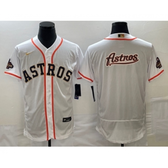 Men's Houston Astros Big Logo 2023 White Gold World Serise Champions Flex Base Stitched Jersey1 - Ujersey