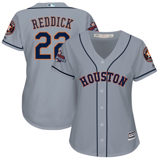 Women's Majestic Houston Astros #22 Josh Reddick Authentic Grey Road 2017 World Series Champions Cool Base MLB Jersey - Ujersey