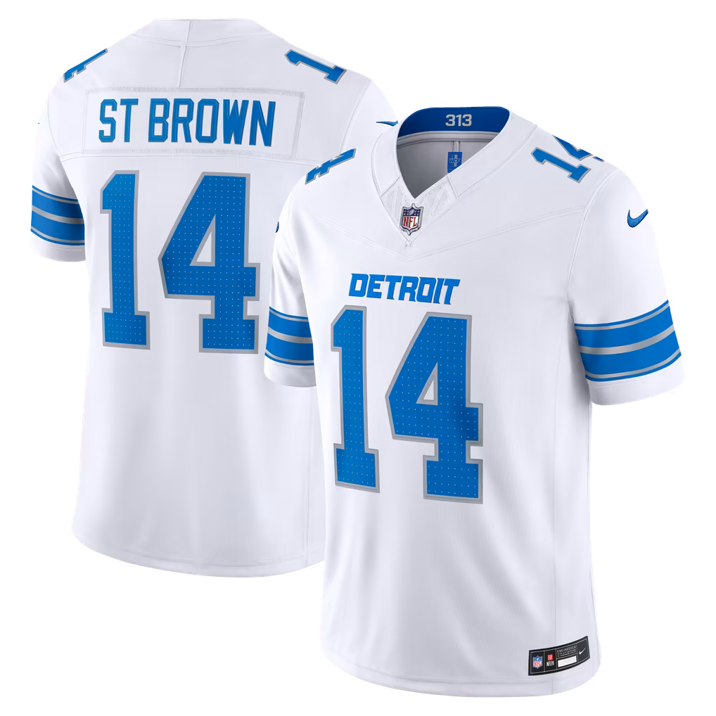 Men's Detroit Lions Amon-Ra St. Brown Nike White Vapor F.U.S.E. Stitched Limited Jersey - SUjersey01