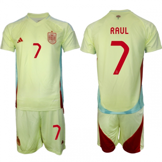 Men's Spain Team #7 Raúl 2024-25 Yellow Away Soccer Jersey Suit