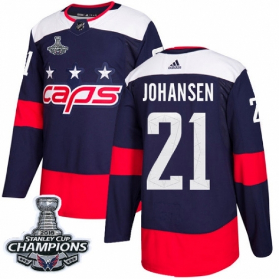 Youth Adidas Washington Capitals #21 Lucas Johansen Authentic Navy Blue 2018 Stadium Series 2018 Stanley Cup Final Champions NHL Jersey - Ujersey